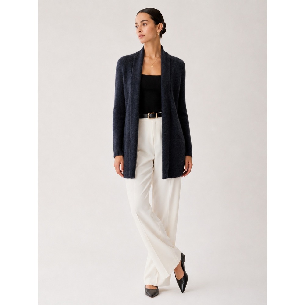 Rafaella Black Angora Lambswool Open Front Cardigan M Minimalist Quiet Luxury